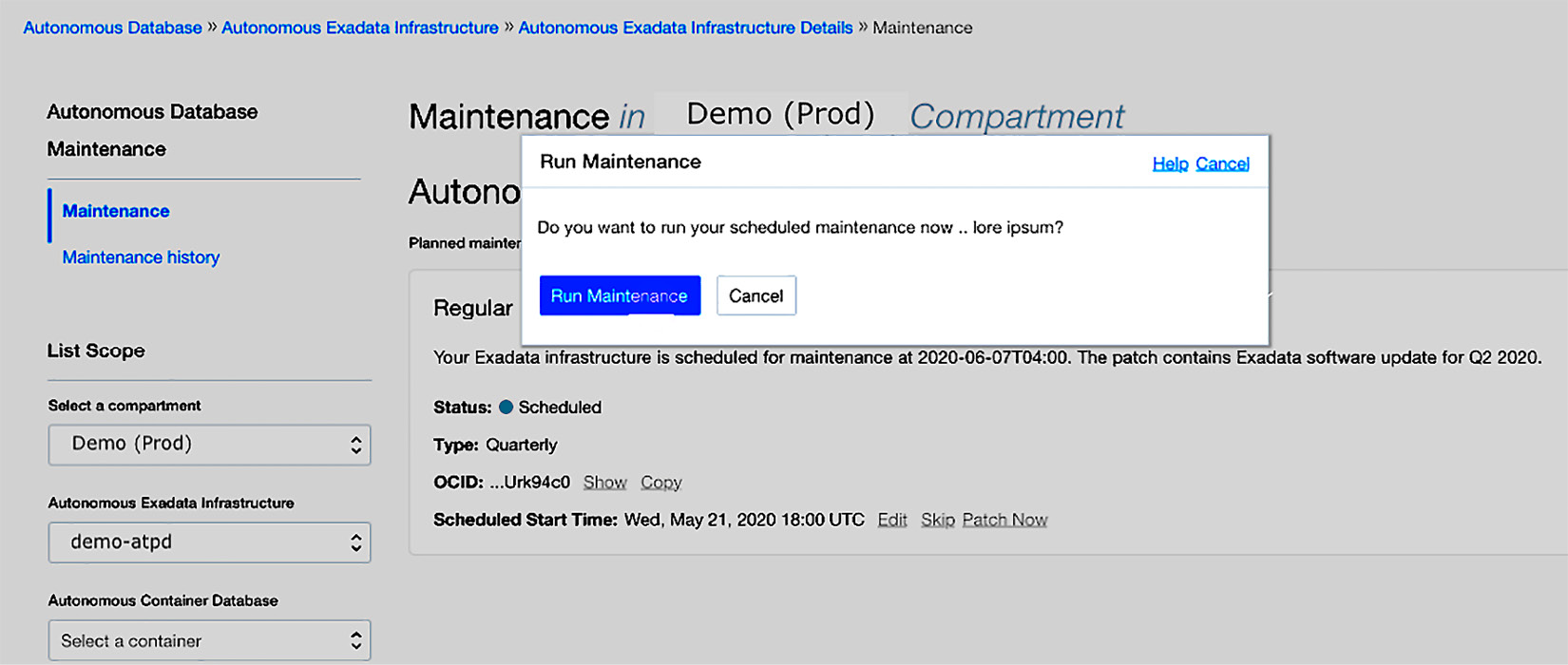 Figure 1.4 – Maintenance schedule option for ADB
