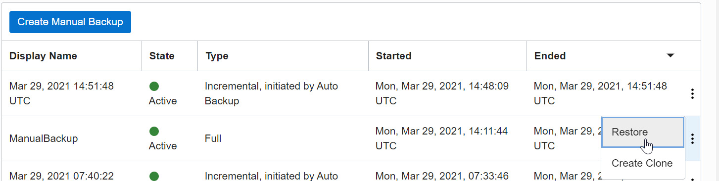 Figure 5.16 – Restore a particular backup
