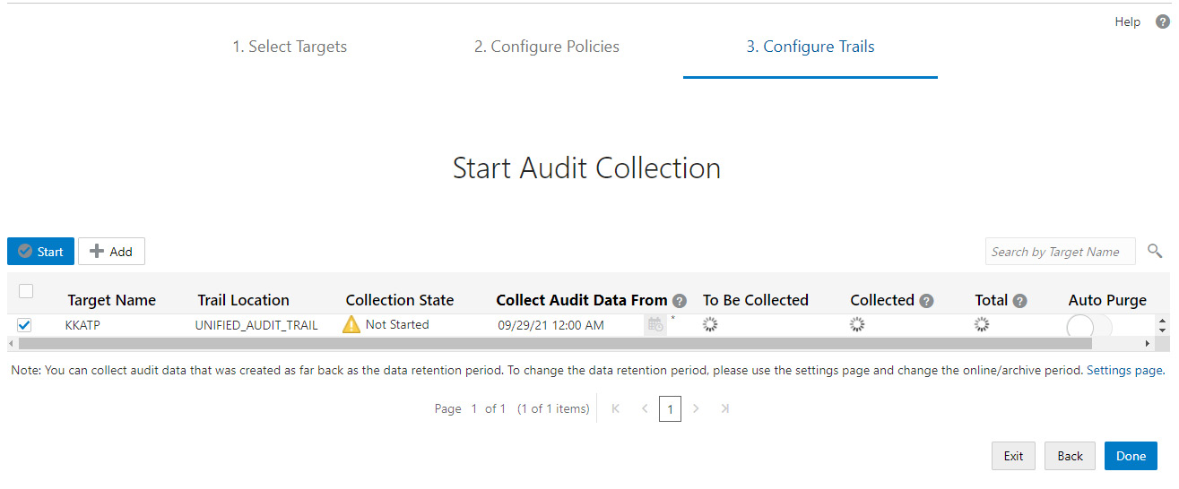 Figure 6.74 – Autonomous database – starting audit collection
