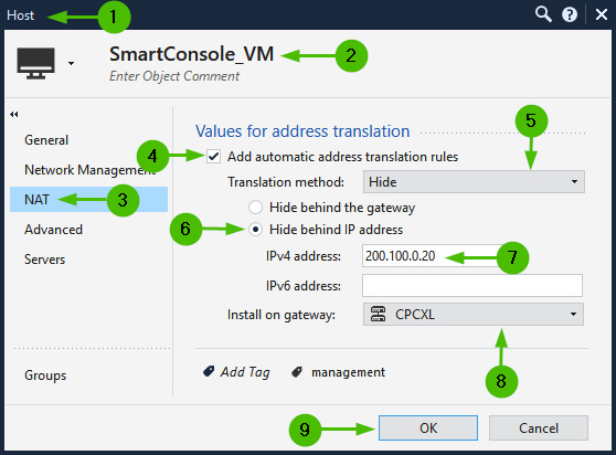 Figure 10.9 – Static hide behind IP address NAT configuration
