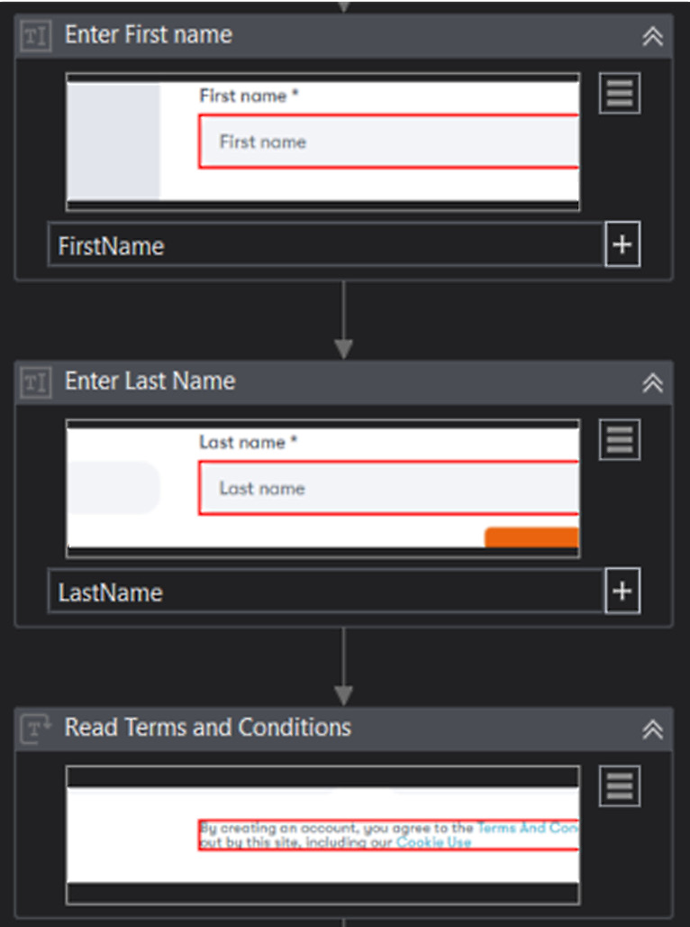 Figure 10.11 – Enter First Name, Enter Last Name, and Read Terms and Conditions text
