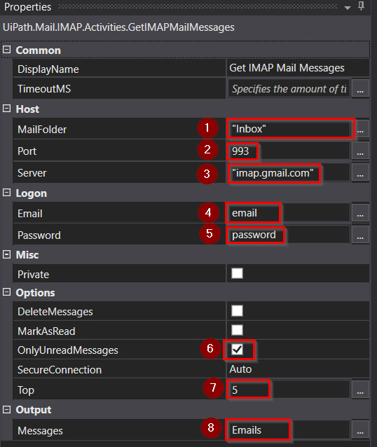 Figure 12.21 – Configuring IMAP settings properties
