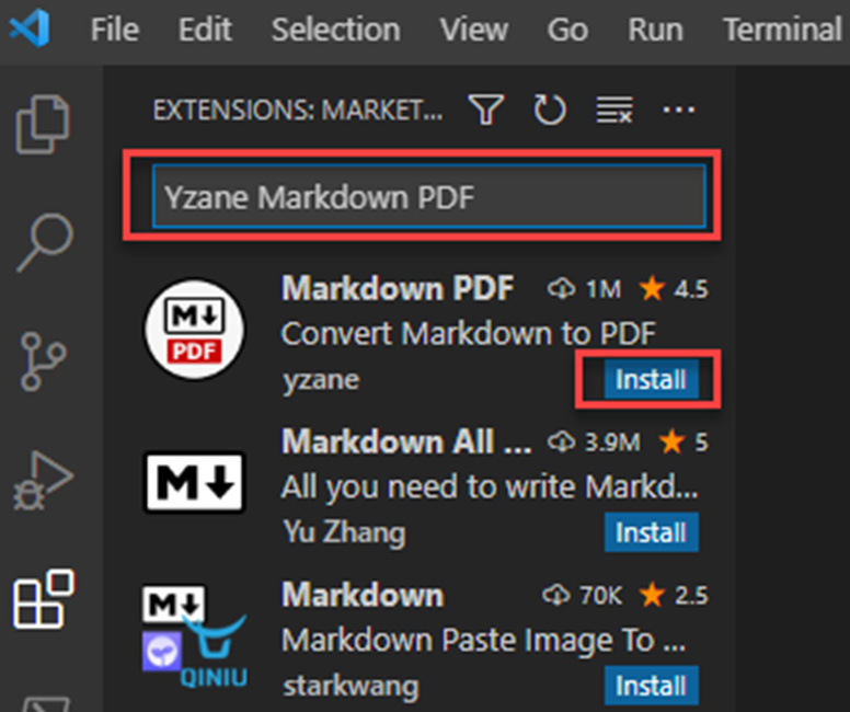 Figure 5.11 – Installing the Yzane Markdown PDF extension
