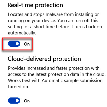 Figure 11.40 – Disabling Real-time protection
