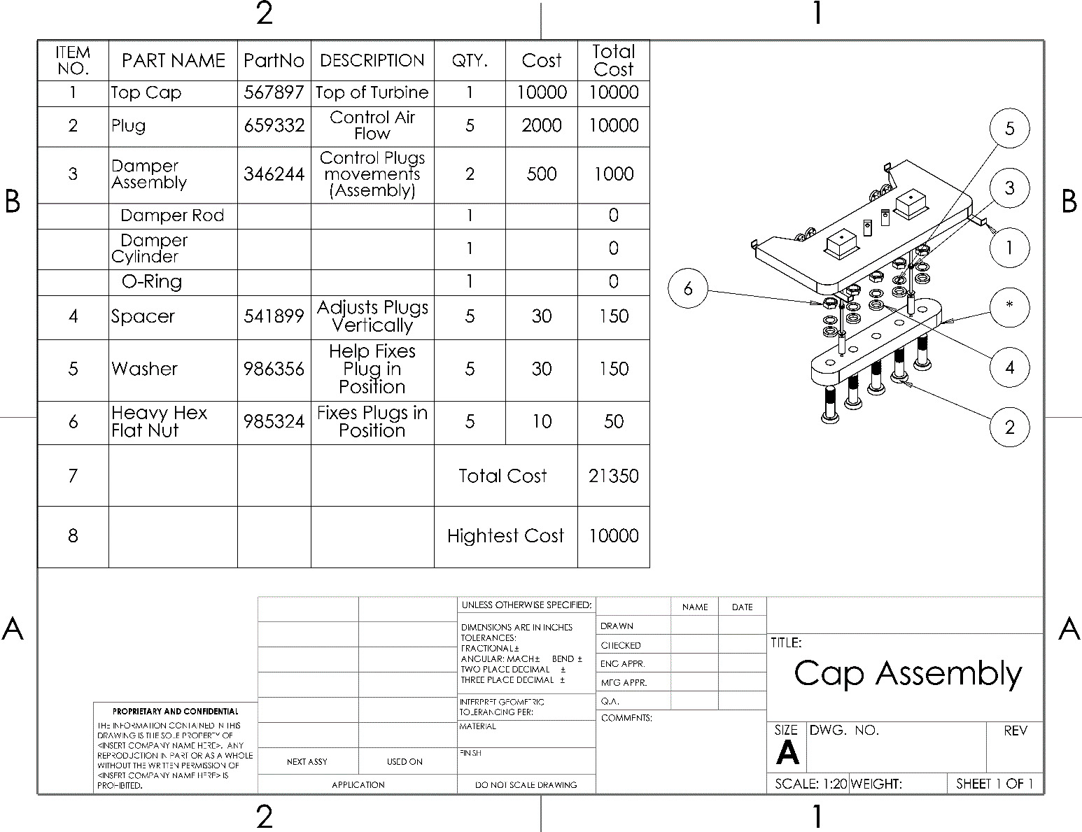 Figure 11.1 – A drawing with a BOM of a cap assembly
