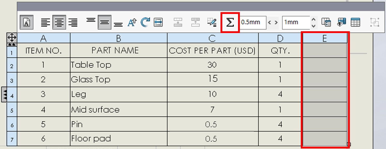 Figure 11.21 – The Equation command allows us to input mathematical operations in the BOM
