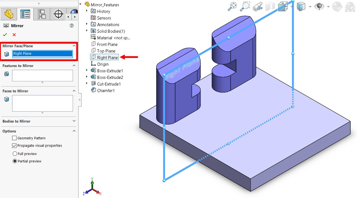 Figure 12.32 – A plane is used to reflect the features 
