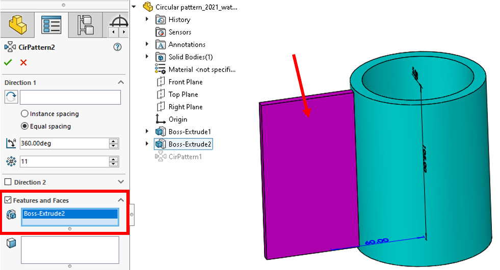 Figure 12.68 – Features section for the linear pattern
