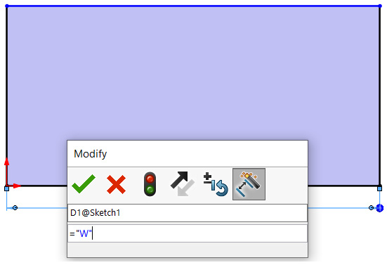 Figure 13.6 – Inputting the variable in the smart dimension field instead of the dimension
