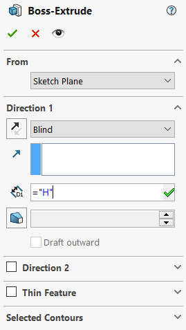 Figure 13.8 – Inputting the defined variable in the PropertyManager feature instead of the value
