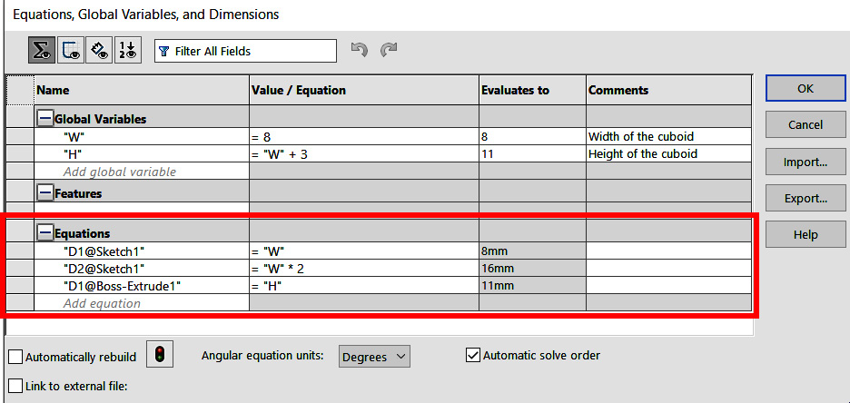 Figure 13.11 – Used equations are listed in the Equations Manager
