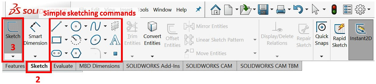 Figure 3.9 – The Sketch tab and the Sketch command 
