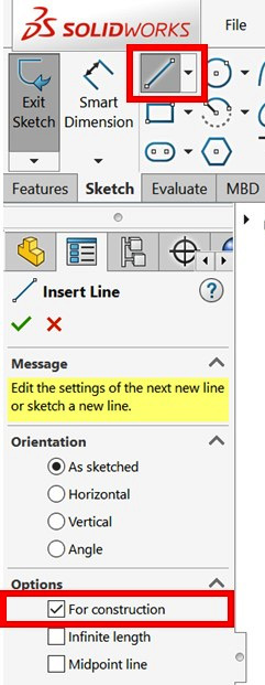 Figure 3.40 – The construction line setup from the line property manager
