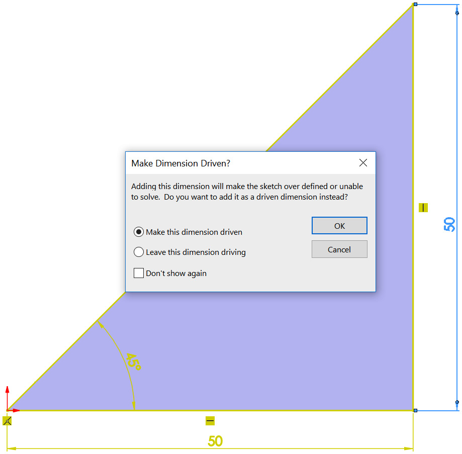 Figure 3.54 – A warning for over defined sketches
