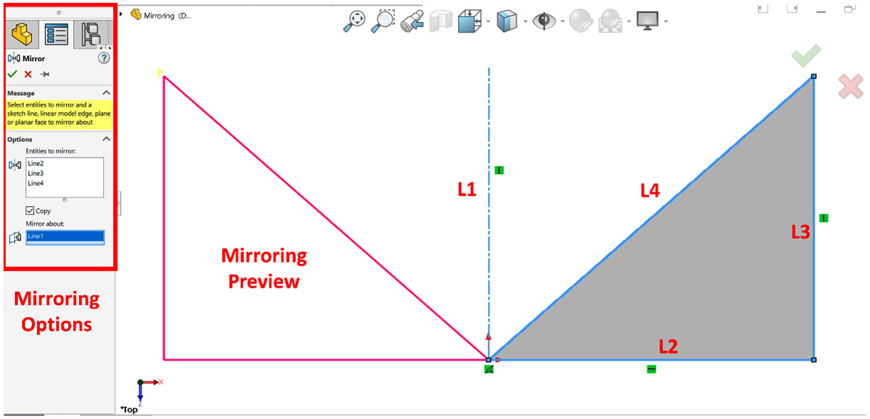 Figure 4.5 – Mirror PropertyManager and preview
