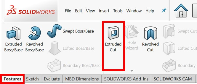 Figure 5.20 – The location of the extruded cut feature
