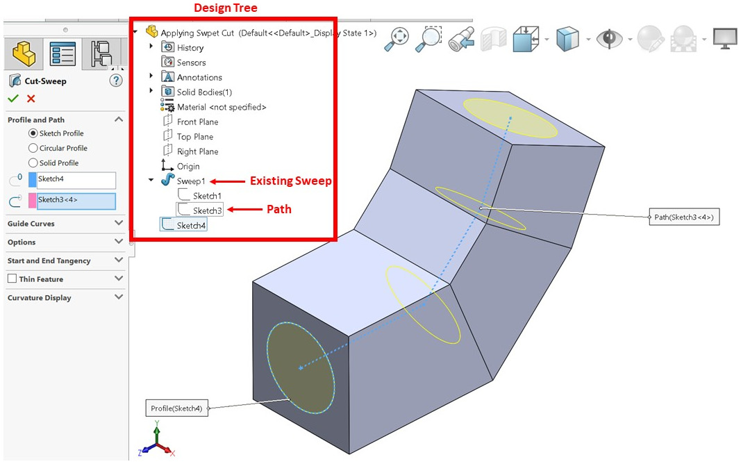 Figure 6.36 – The design tree can be used to select sketches for the path or profile
