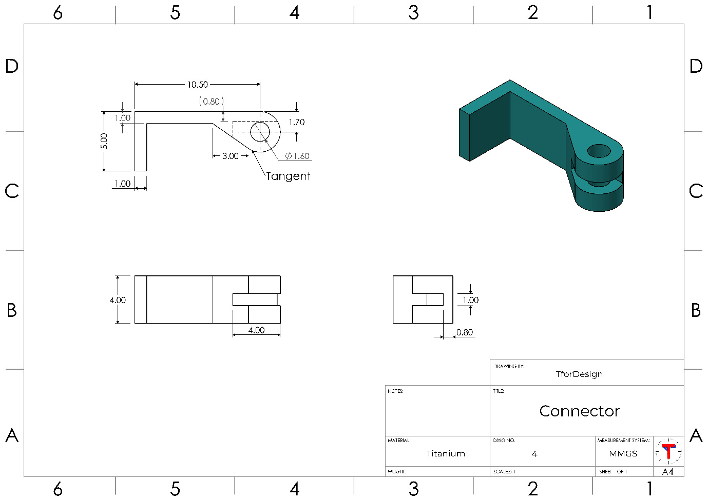 Figure P1.12 – A detailed drawing for the connector
