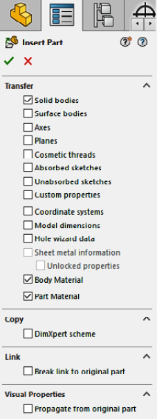 Figure P1.29 – The initial transfer options when creating a mirrored part
