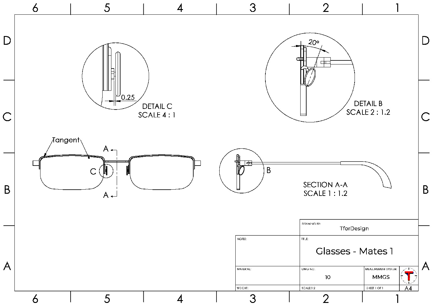 Figure P1.33 – A detailed drawing showing the additional assembly metrics
