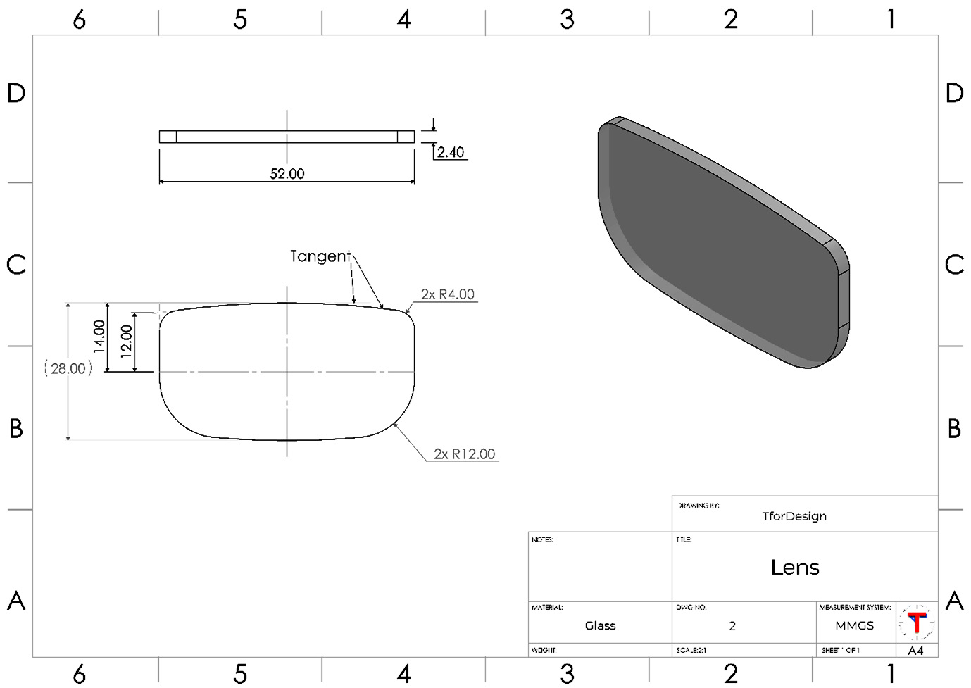 Figure P1.5 – A detailed drawing for the lens
