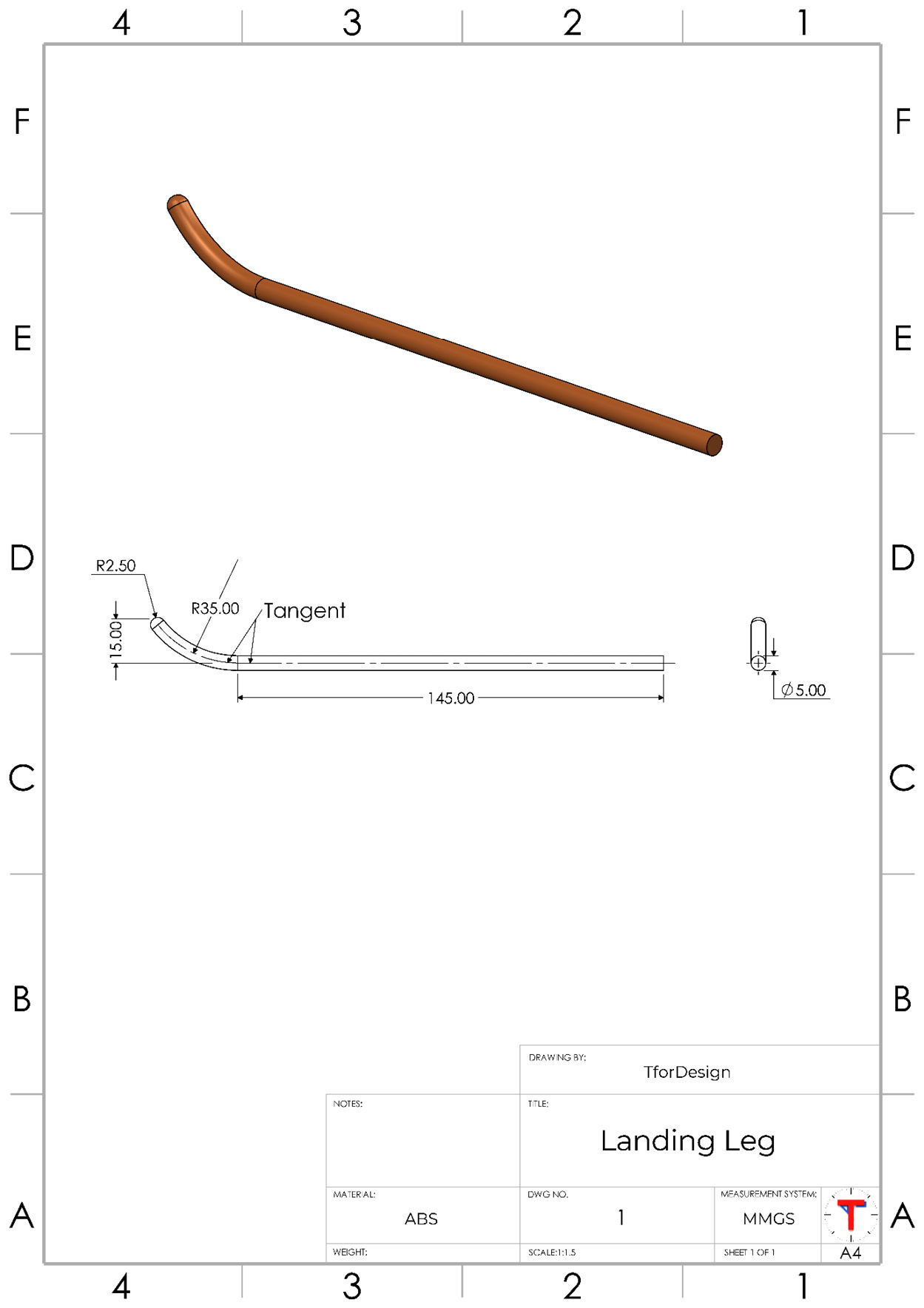 Figure P2.3 – Detailed drawing for landing leg
