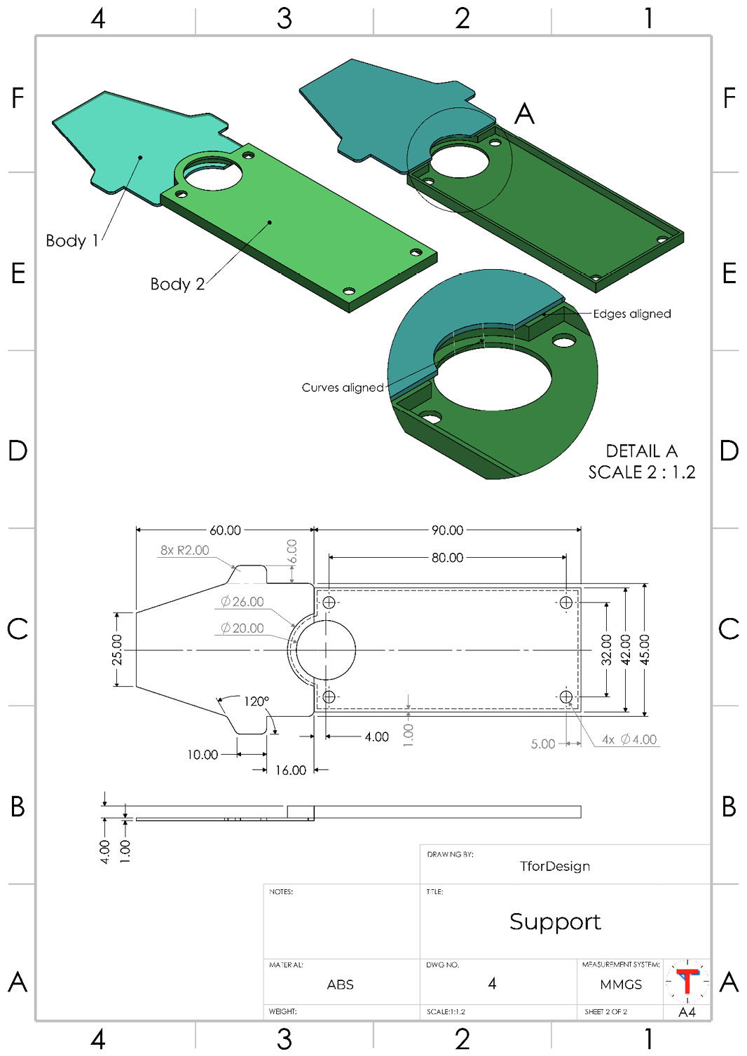 Figure P2.35 – Detailed drawing of the support
