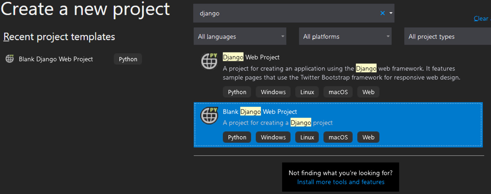 Figure 2.2 – Visual Studio – Create a new project

