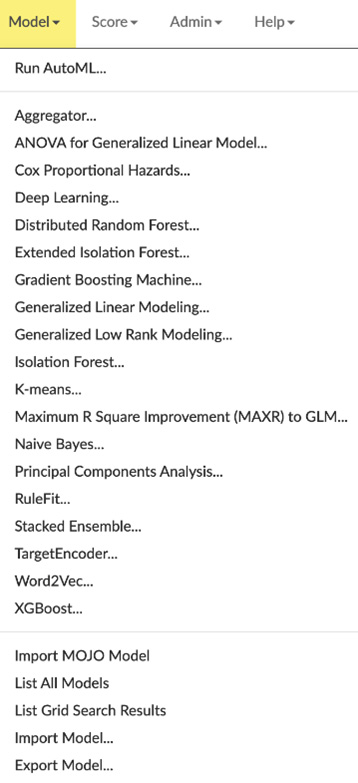 Figure 2.27 – The Model functions drop-down list
