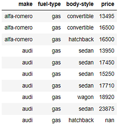 Figure 3.31 – The automobile price prediction dataframe with filtered columns
