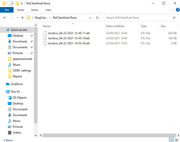 Figure 3.11 – Remote Desktop client log files
