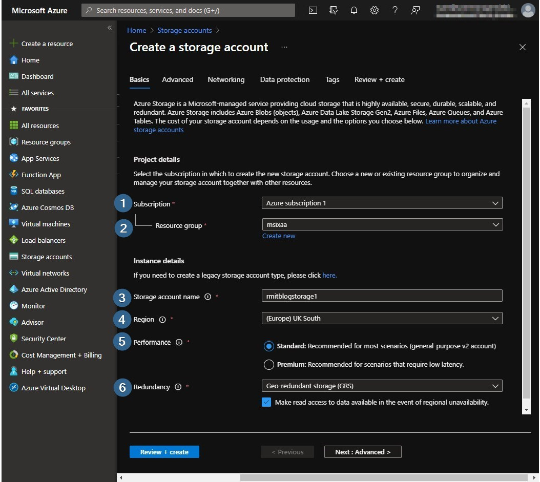 Figure 5.3 – Creating a storage account
