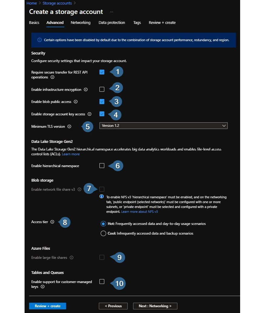 Figure 5.4 – Advanced tab – Create a storage account