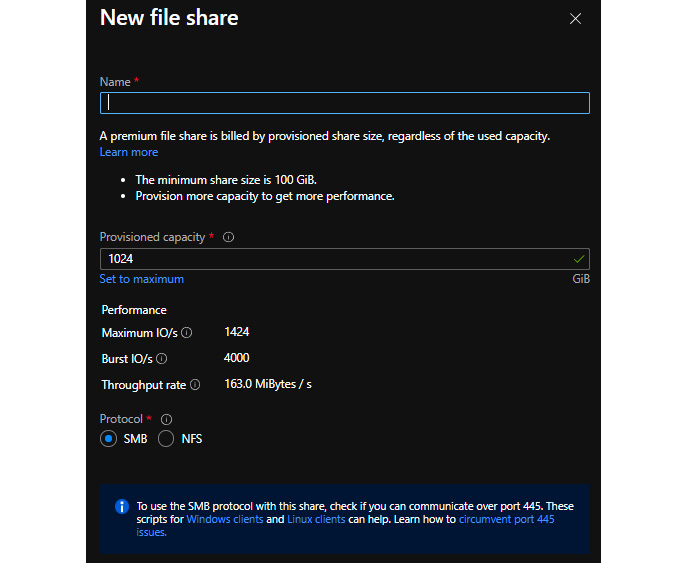 Figure 5.12 – Configuring premium file shares
