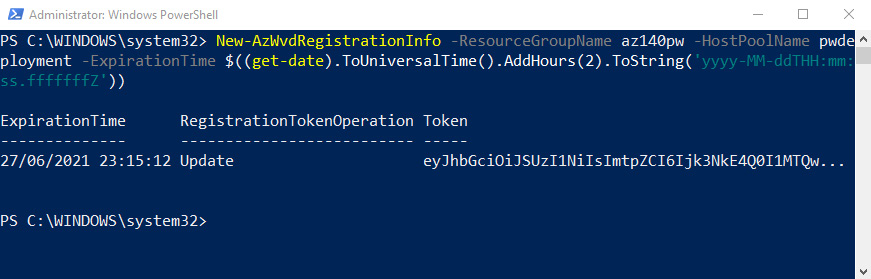 Figure 6.24 – Screenshot showing the creation of a registration token