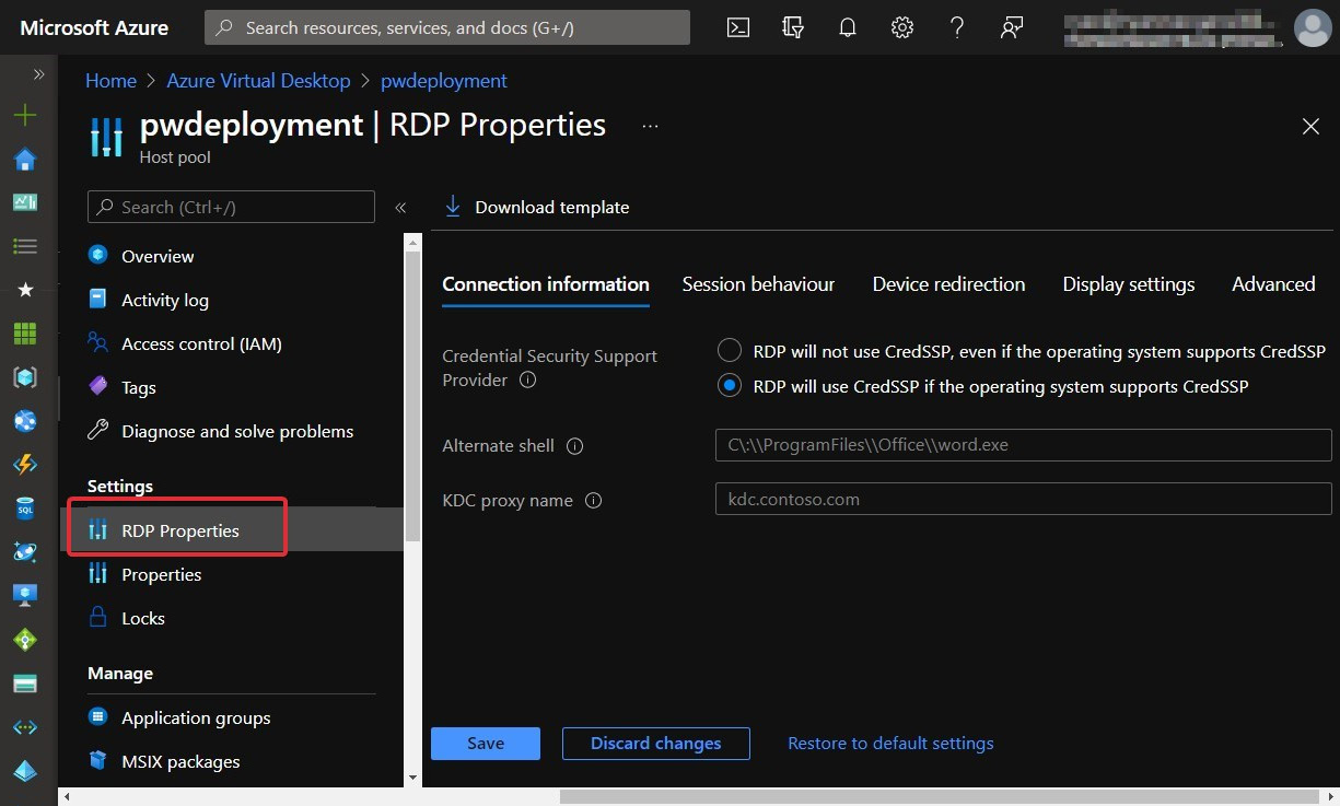 Figure 7.6 – RDP properties within a host pool
