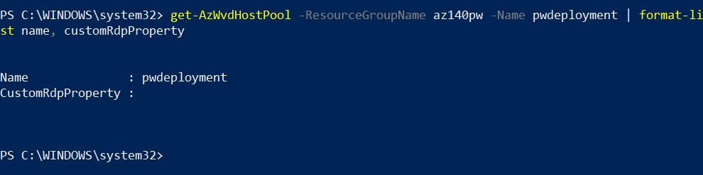 Figure 7.14 – get-azwvdhostpool cmdlets for checking the reset has been completed
