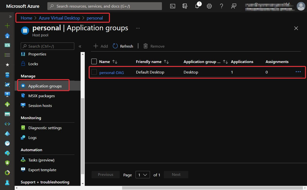 Figure 7.20 – The application groups within a host pool
