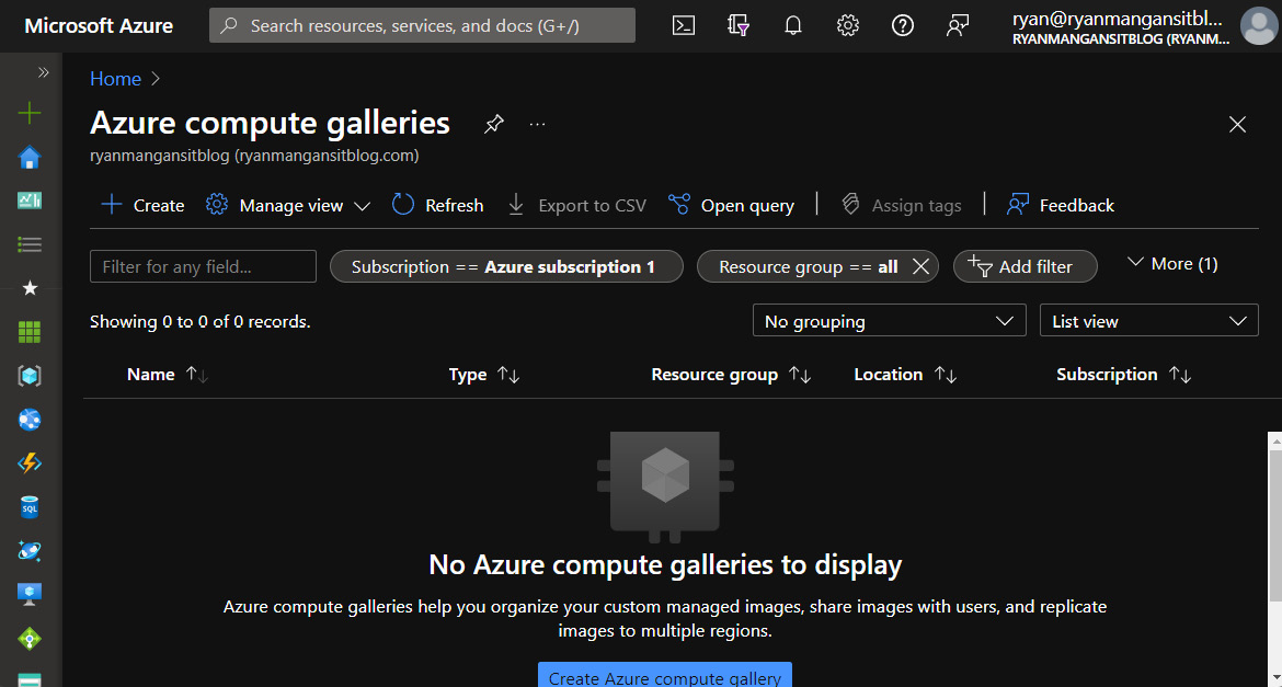 Figure 9.25 – The Azure compute galleries page in the Azure portal

