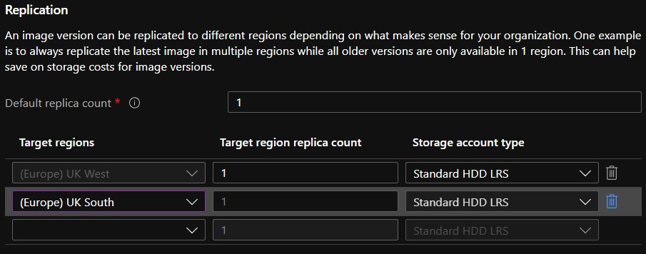 Figure 9.33 – The Replication section for specifying target regions that you would like to replicate the image to
