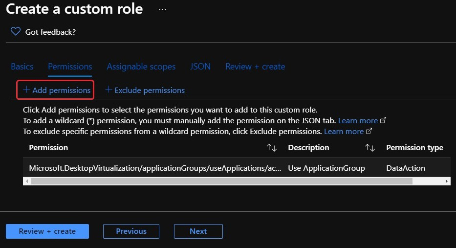 Figure 10.13 – The Add permissions button within the Create a custom role page