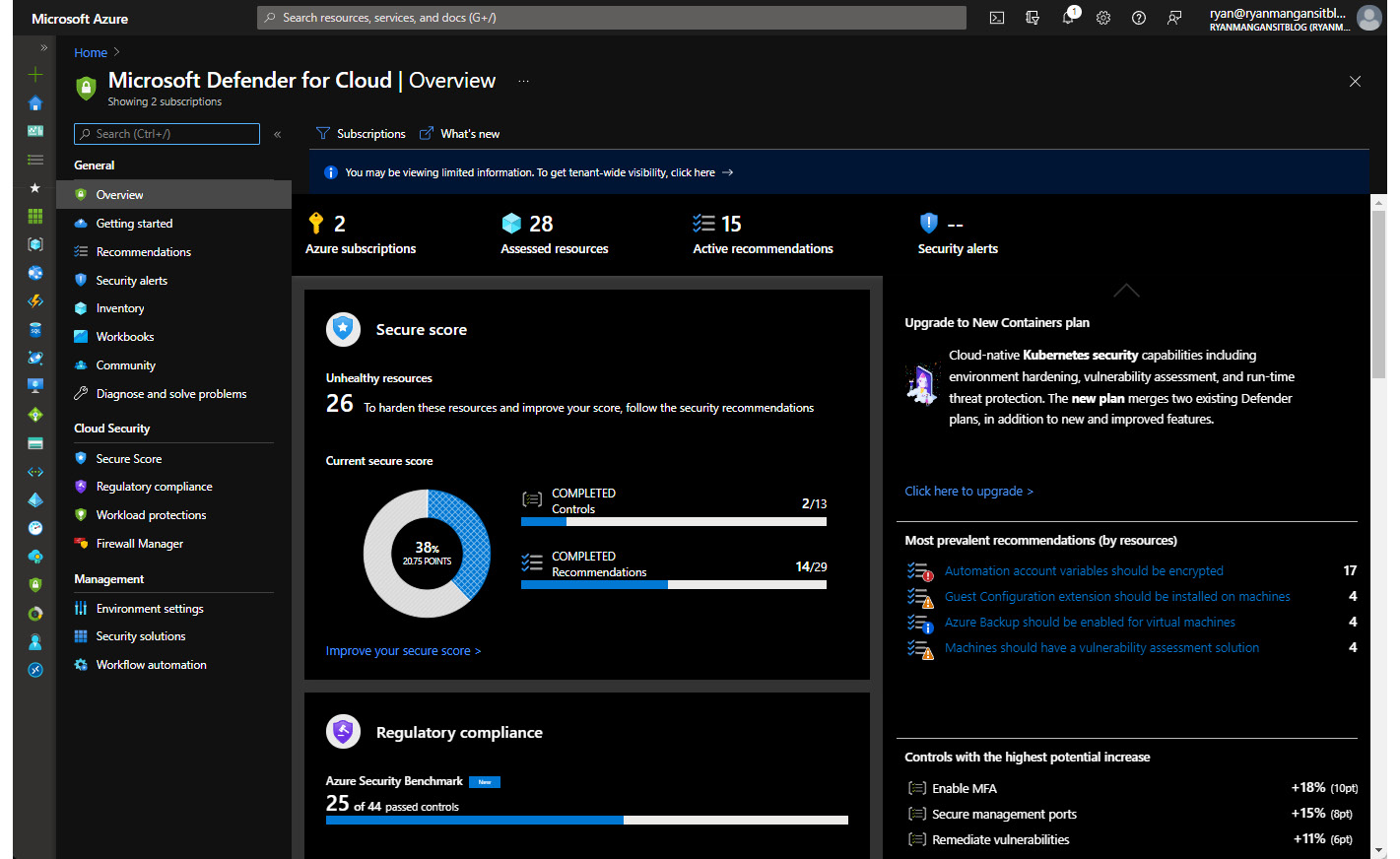 Figure 11.18 – Microsoft Defender for Cloud Overview page