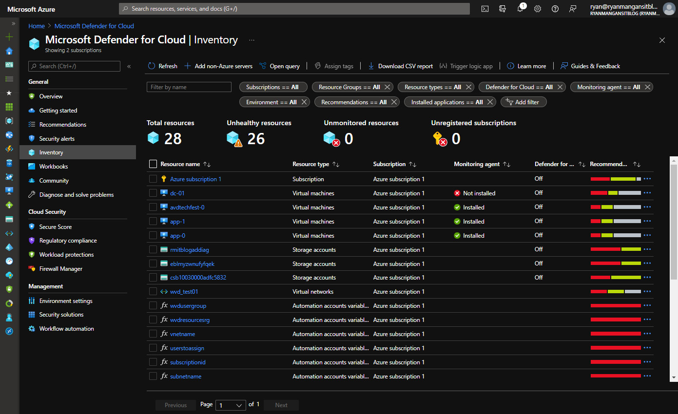 Figure 11.19 – Microsoft Defender for Cloud Inventory page
