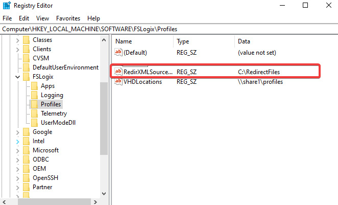 Figure 12.18 – Screenshot showing you the registry method for configuring the RedirXLM folder source
