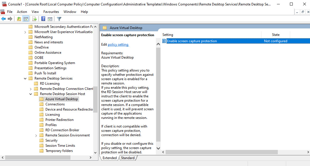 Figure 13.33 – Enable screen capture protection within the local computer policy of the session host