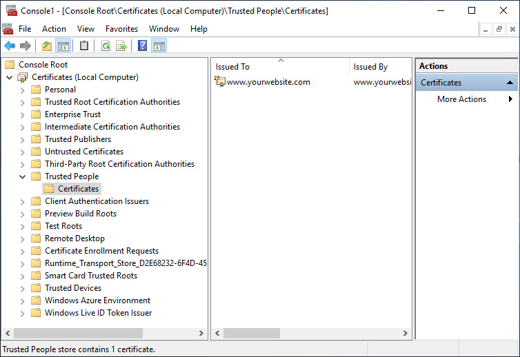 Figure 14.36 – Certificate has now been imported into the Trusted People store
