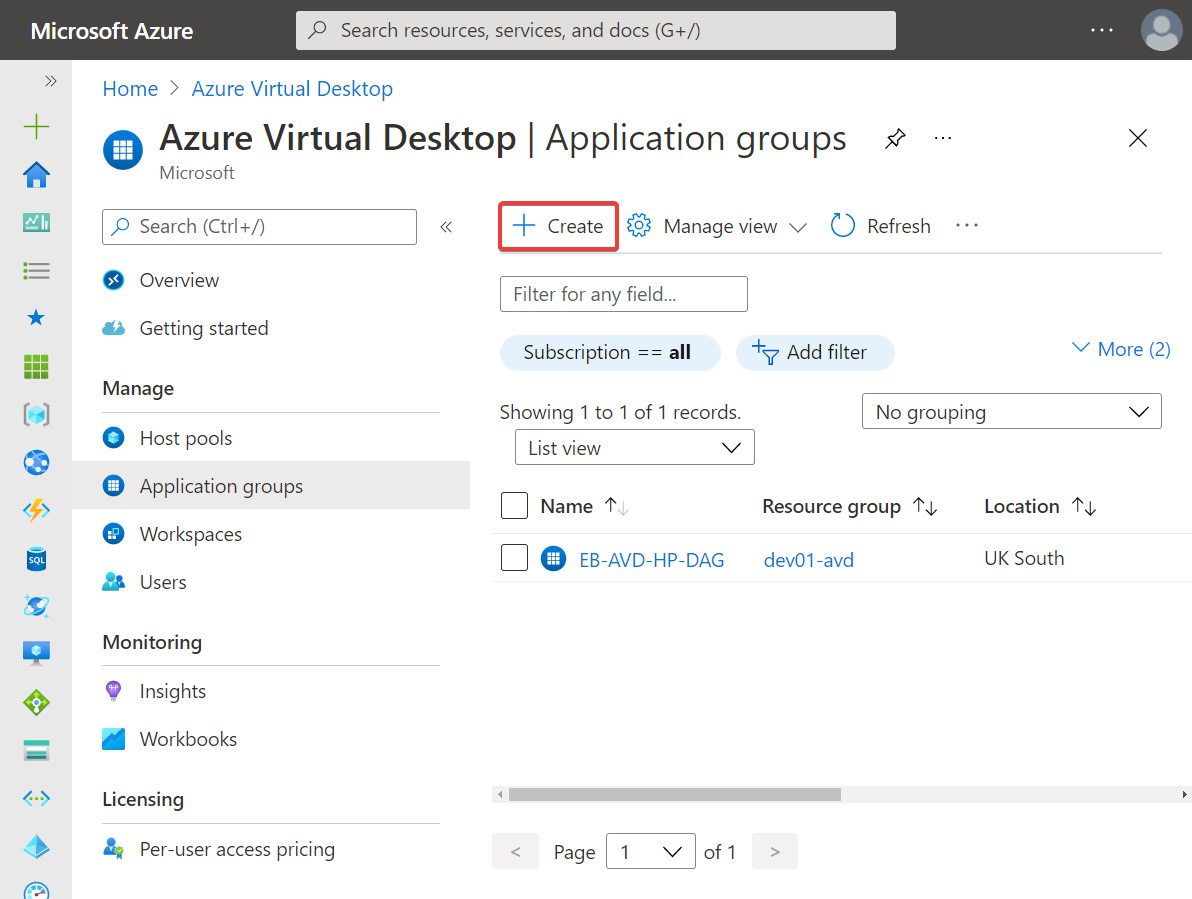 Figure 15.15 – Application groups page within Azure Virtual Desktop
