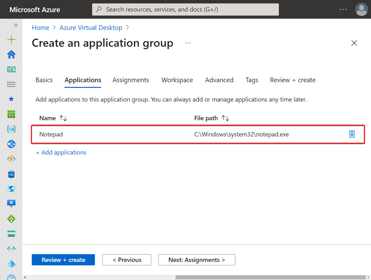 Figure 15.19 – Application added to the Create an application group page