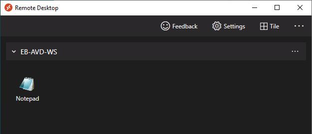 Figure 15.22 – Remote Desktop client, displaying the Notepad application we just published as a RemoteApp
