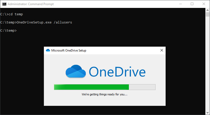 Figure 15.23 – Installation of OneDrive using the per machine option